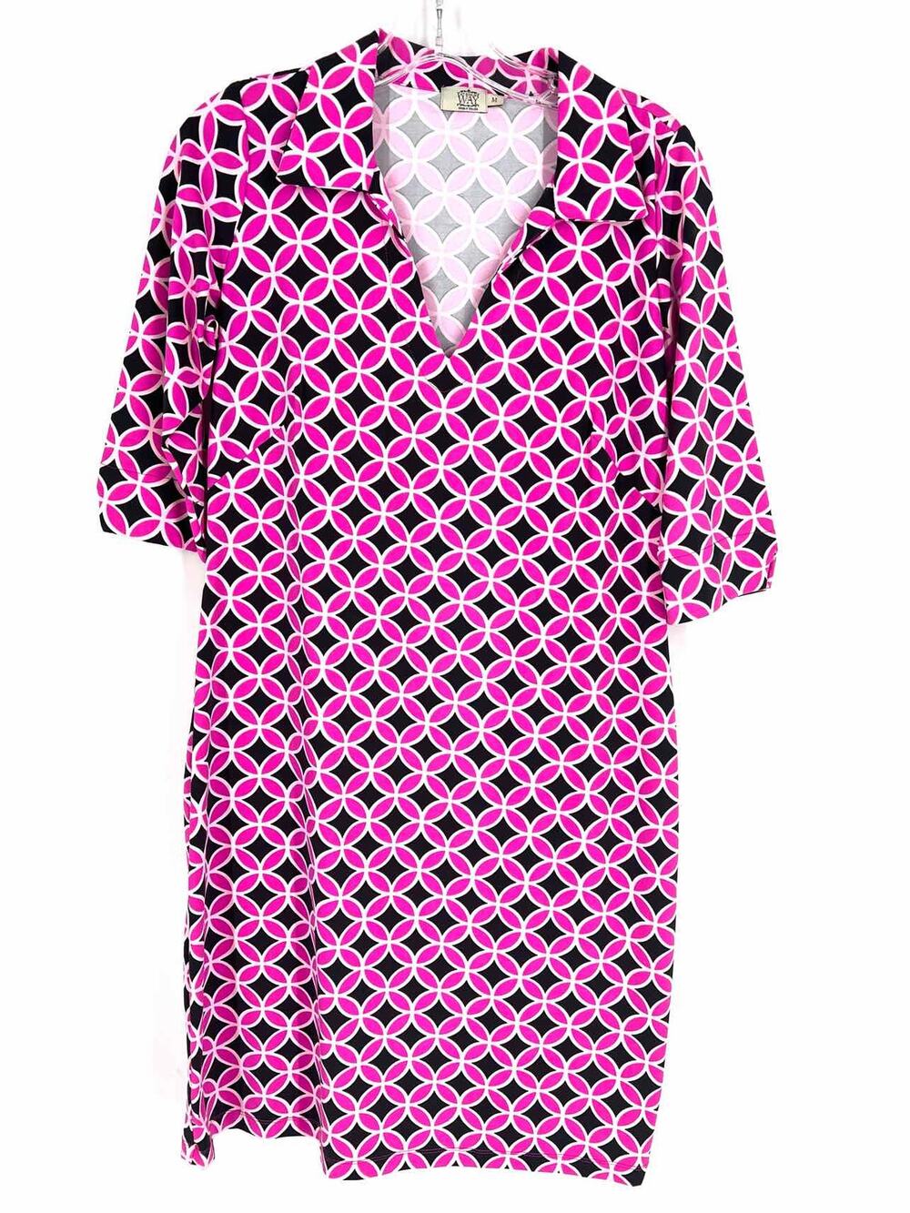 Katherine Way Size M Black/Pink Collared Geometric Designer Dress